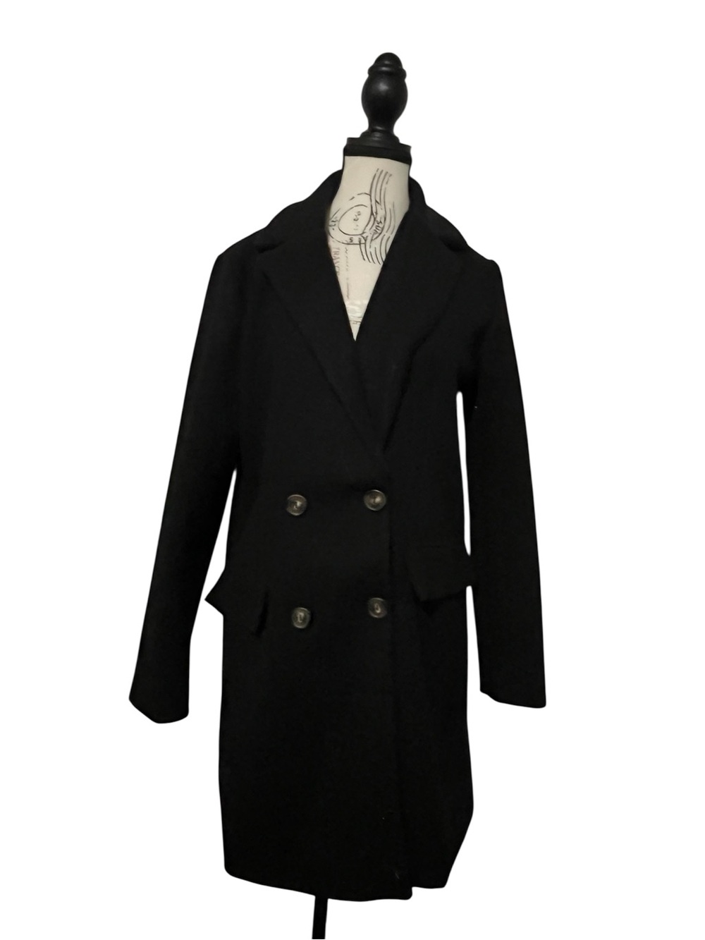 Ambiance Outerwear Black Double Breasted Polyester Pea Coat Womens Size Medium